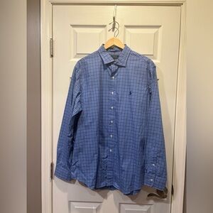 Ralph Lauren Men’s Blue Plaid Casual Shirt w/ Polo Emblem